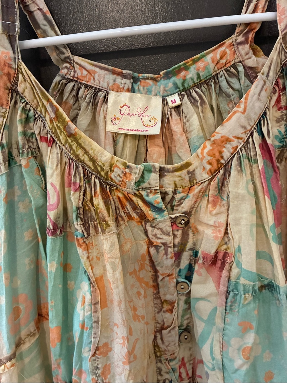 CUTEST Boho Patchwork Button-Front Tank Top - Pastel Multi w/ graphic features. - Picture 2 of 4